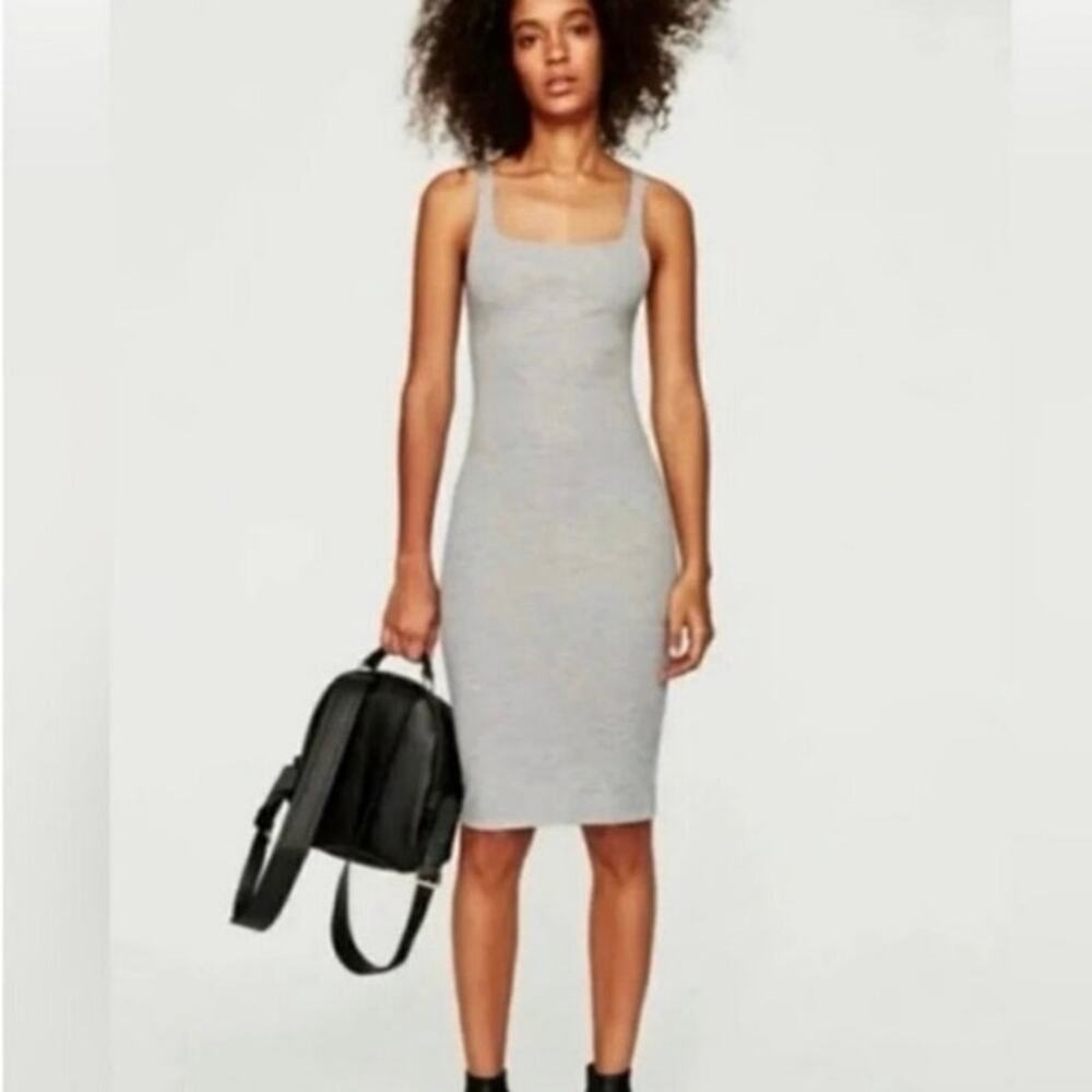 Zara Trafaluc Gray Bodycon Midi Dress Sleeveless Stretch Women Small